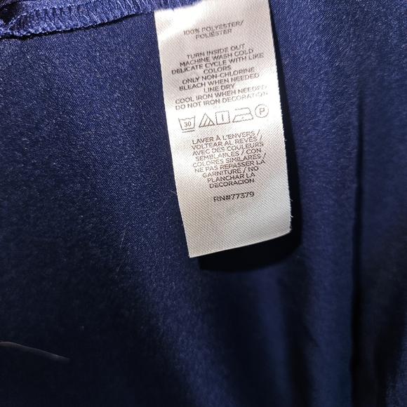 Ann Taylor Navy Satin Button-Down Blouse with Contrast Trim - Picture 7 of 7